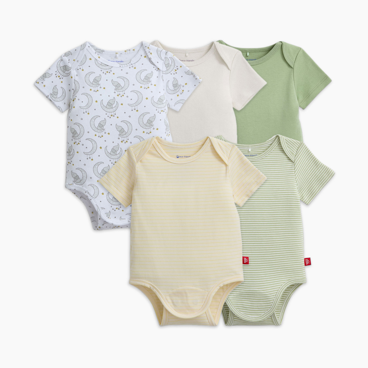 Magnetic Me Organic Cotton Magnetic Bodysuit 5 Pack Bundle - Pastel Assorted, Newborn.