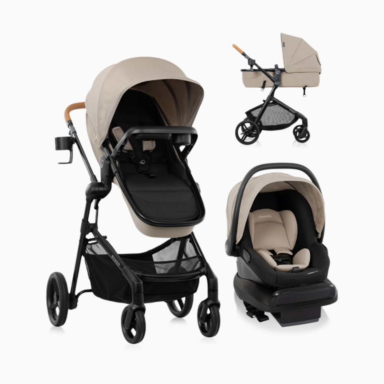 Evenflo Pivot NXT Travel System with LiteMax NXT Infant Car Seat - Latte Tan.