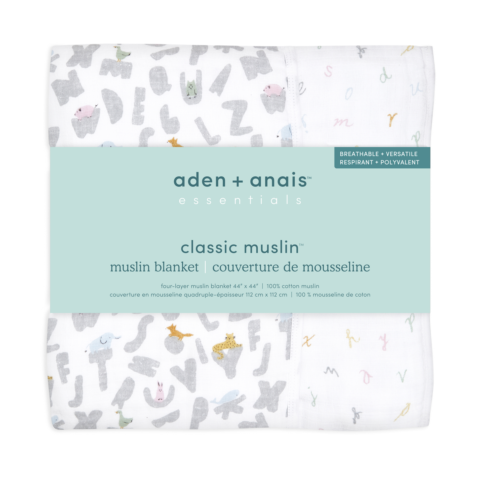 Aden + Anais Essentials Cotton Muslin Dream Blanket Alphabet Animals Babylist Shop