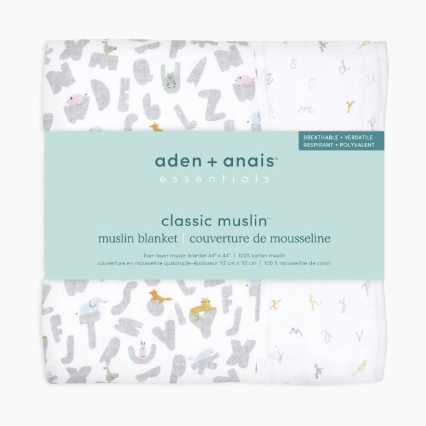 Aden + Anais Essentials Cotton Muslin Dream Blanket - Alphabet Animals.