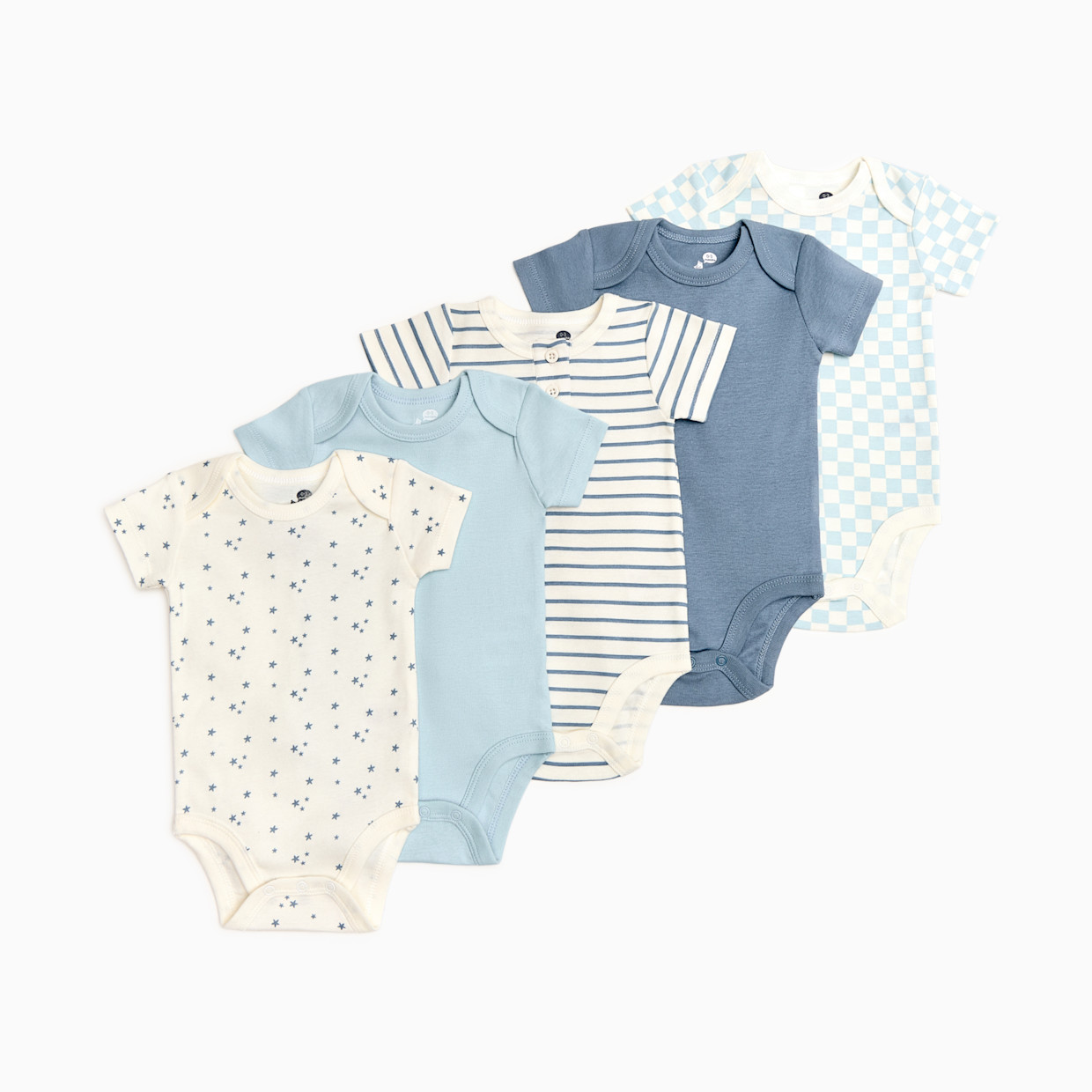 Small Story Organic Cotton Short-Sleeve Printed Bodysuit (5 Pack) - Blues, 3-6 M.