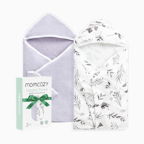 Momcozy Baby Hooded Towel-Made from Cotton, Suitable for Newborn Shower Gifts, 2 Count (Pack of 1), 28 X 28 Inch, Ink Wash Leaves