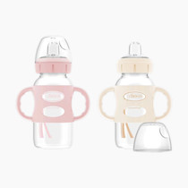 Dr. Brown's Milestones Wide-Neck Sippy Spout Bottle with 100% Silicone Handles, Easy-Grip Handles with Soft Sippy Spout, 9oz/270mL, Light-Pink & Ecru, 2-Pack, 6m+