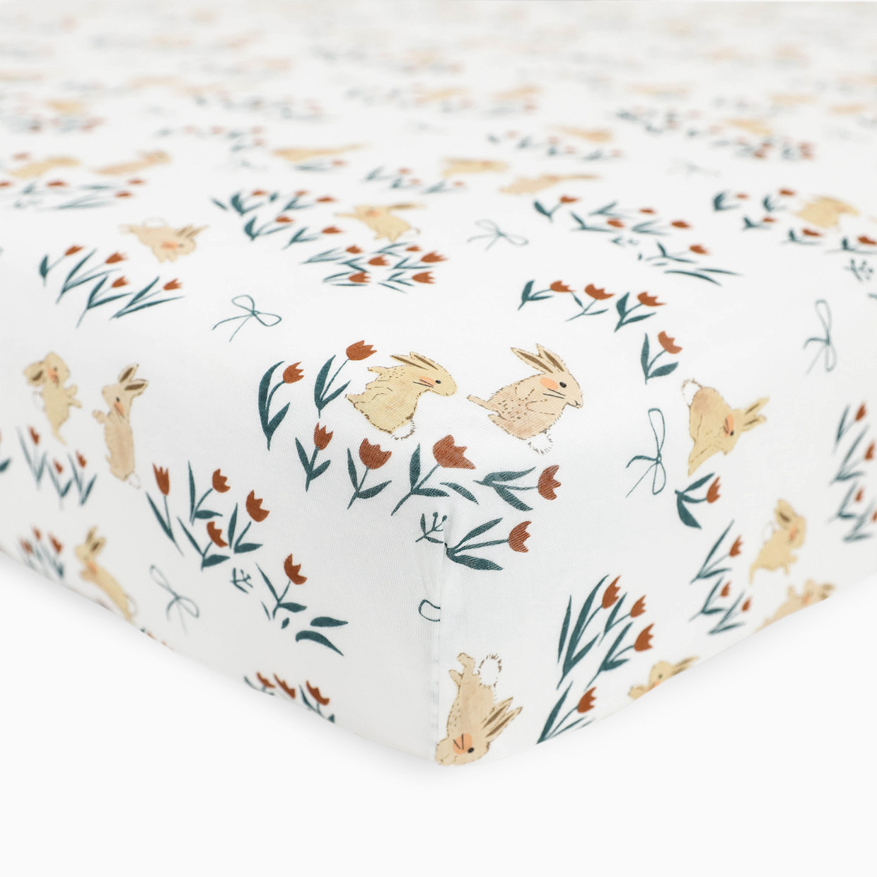Little Unicorn Stretch Knit Crib Sheet - Bunnies And Tulips.