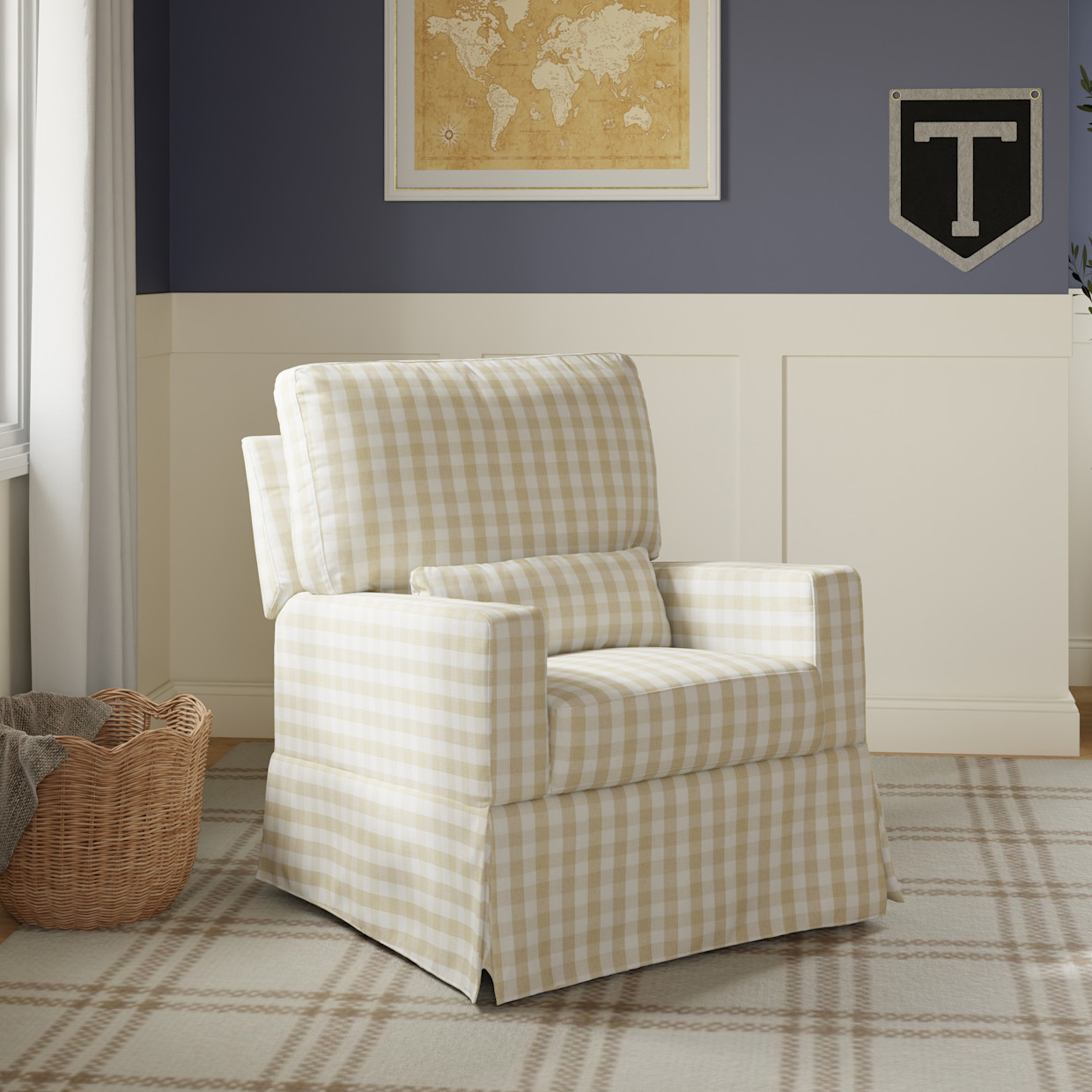 Namesake Crawford Recliner and Swivel Glider - Tan Gingham.