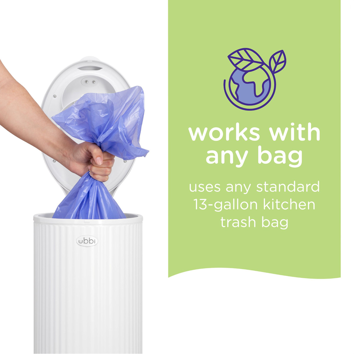 Ubbi Fluted Stainless Steel Diaper Pail - Matte White.