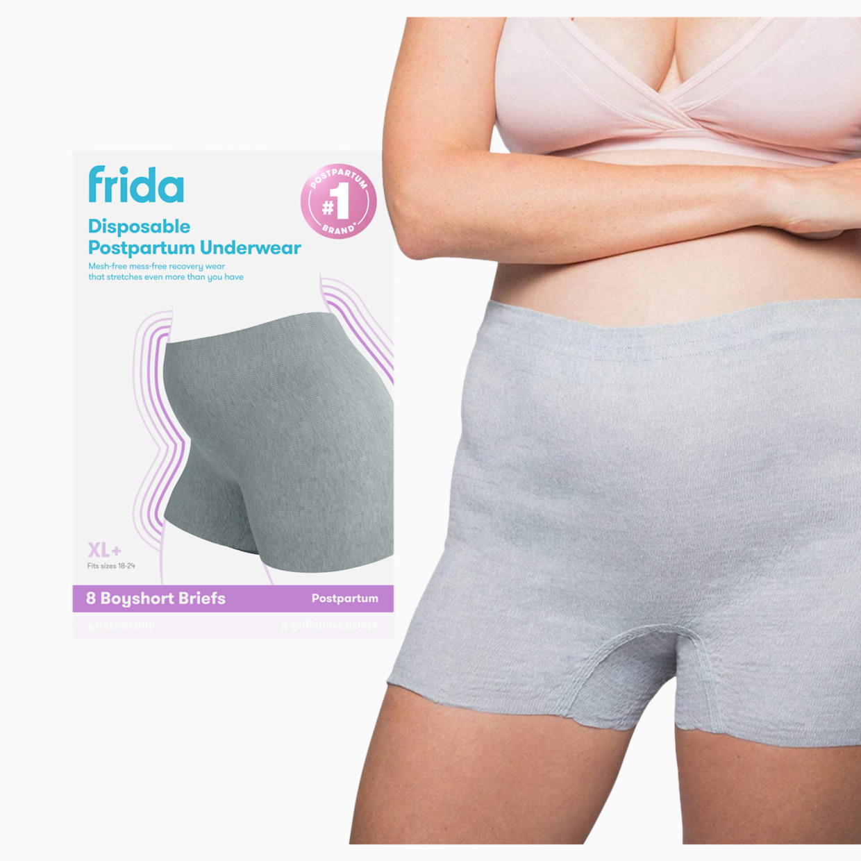 Frida Mom Disposable Boyshort Postpartum Underwear - Gray, XL+.