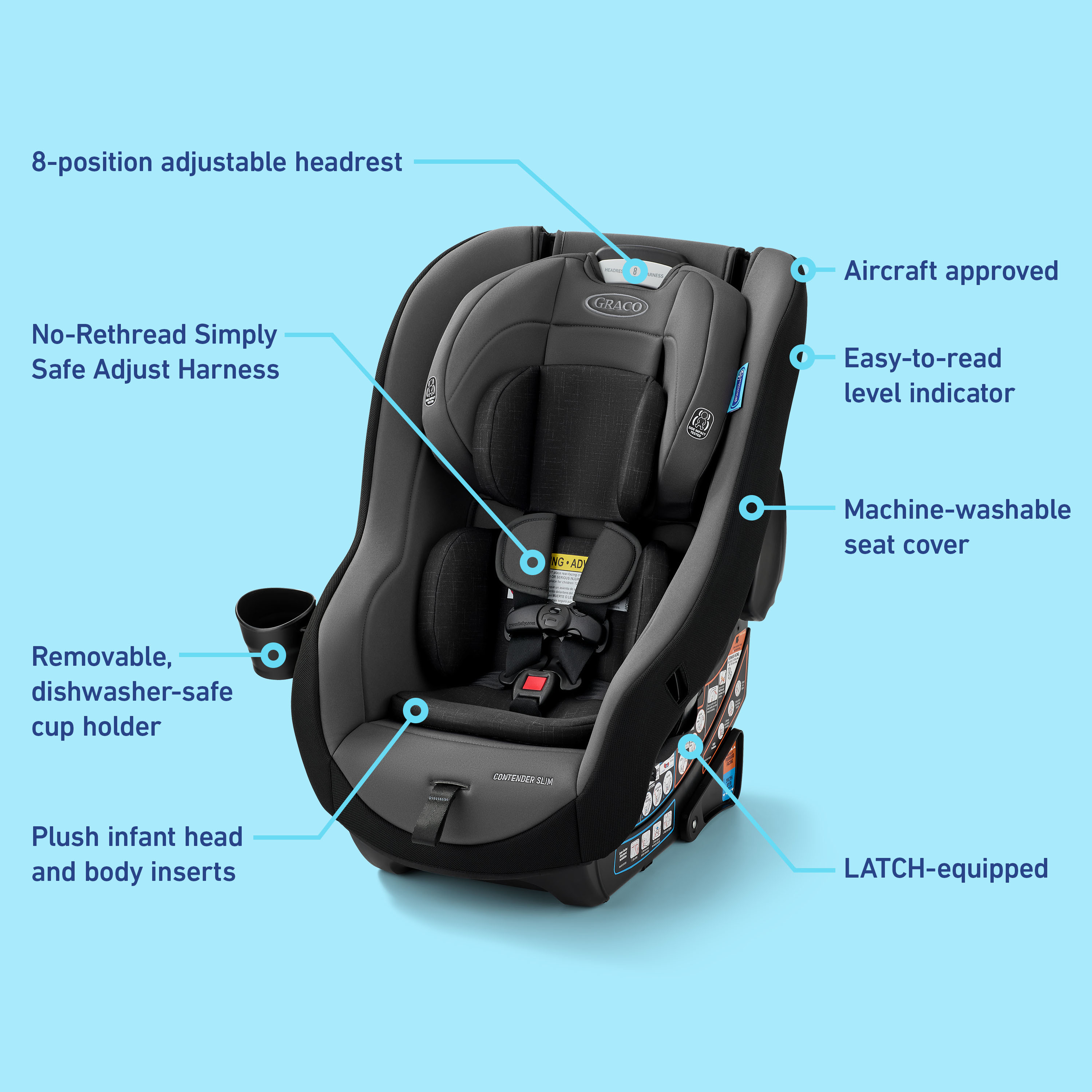 Graco Contender Slim Convertible Car Seat - West Point.