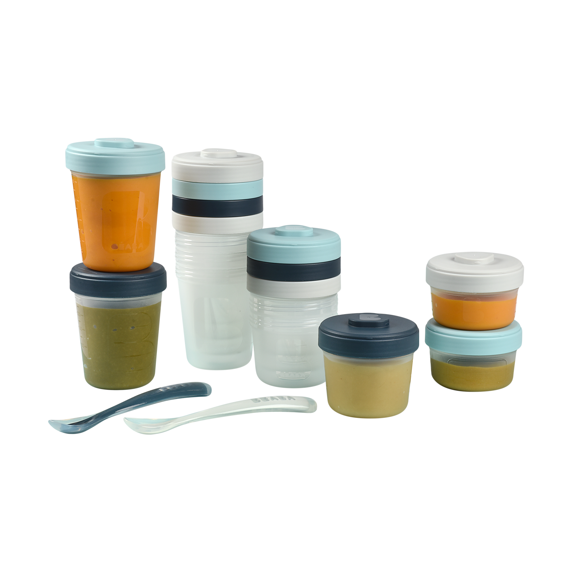 Beaba Clip Containers (Pack of 12) + Spoons.