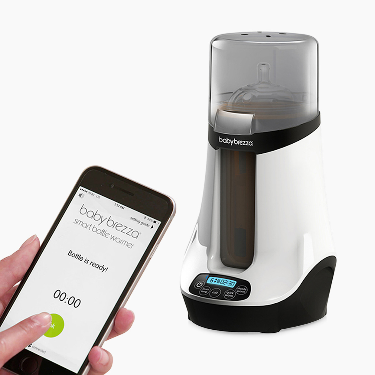 Baby Brezza Smart Bluetooth Connected Bottle Warmer - White On Black.