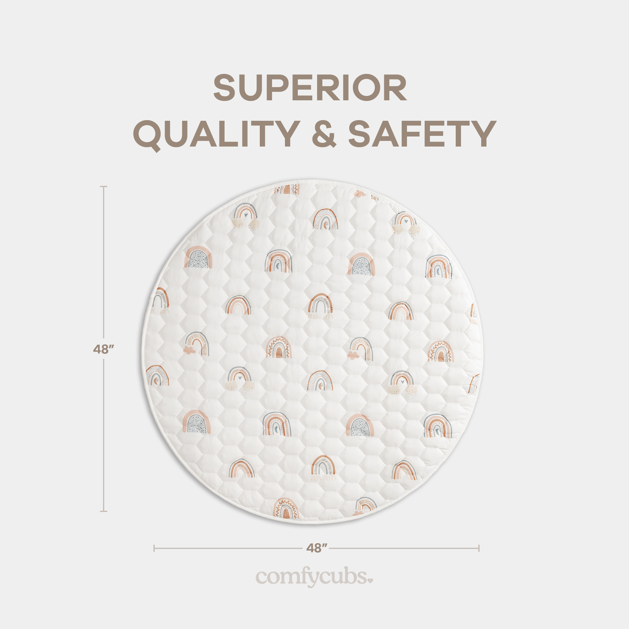 Comfy Cubs Quilted Kids Play Mat with Non-Slip Bottom - Rainbow, Circle.