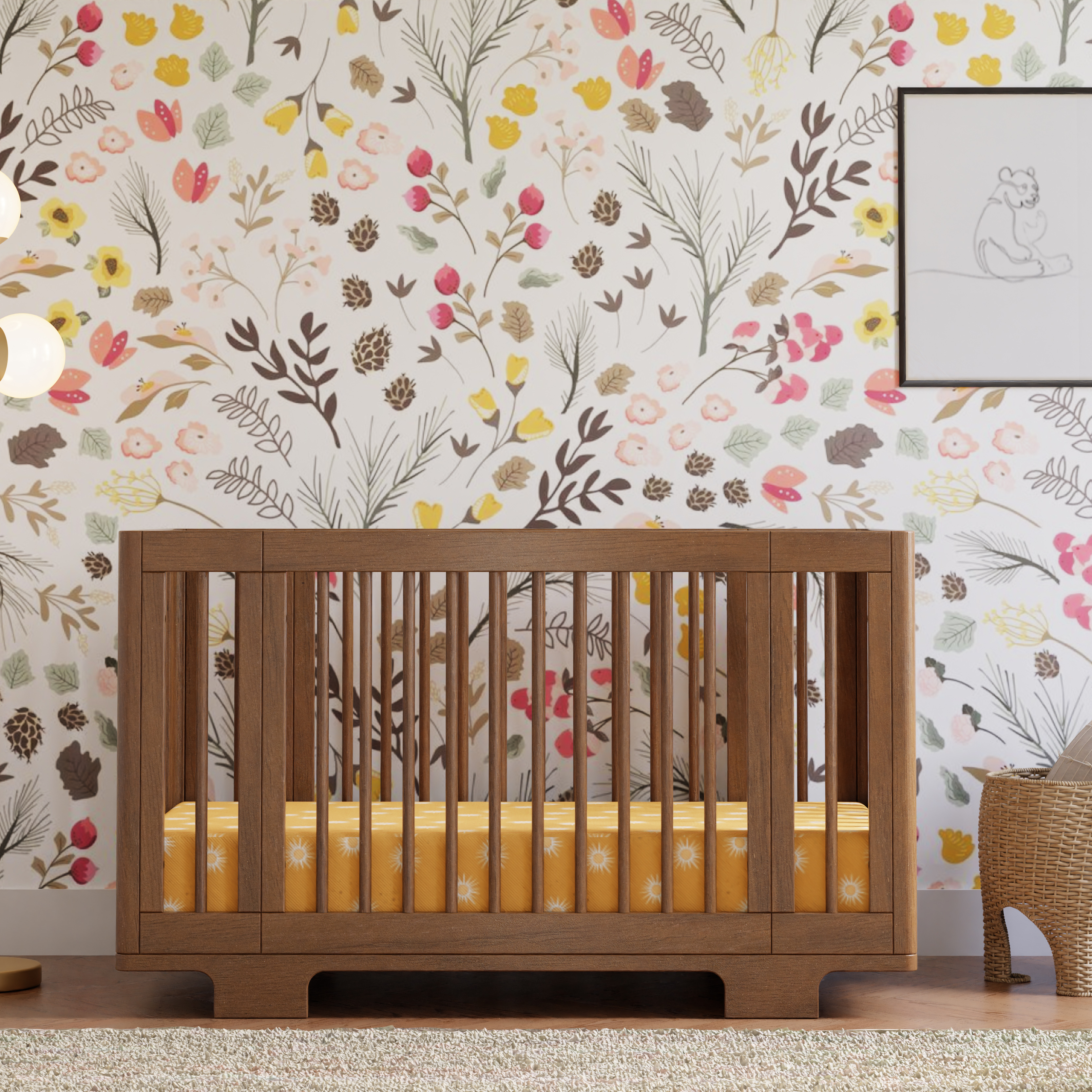 babyletto Yuzu 8-in-1 Convertible Crib with All-Stages Conversion Kits - Natural Walnut.