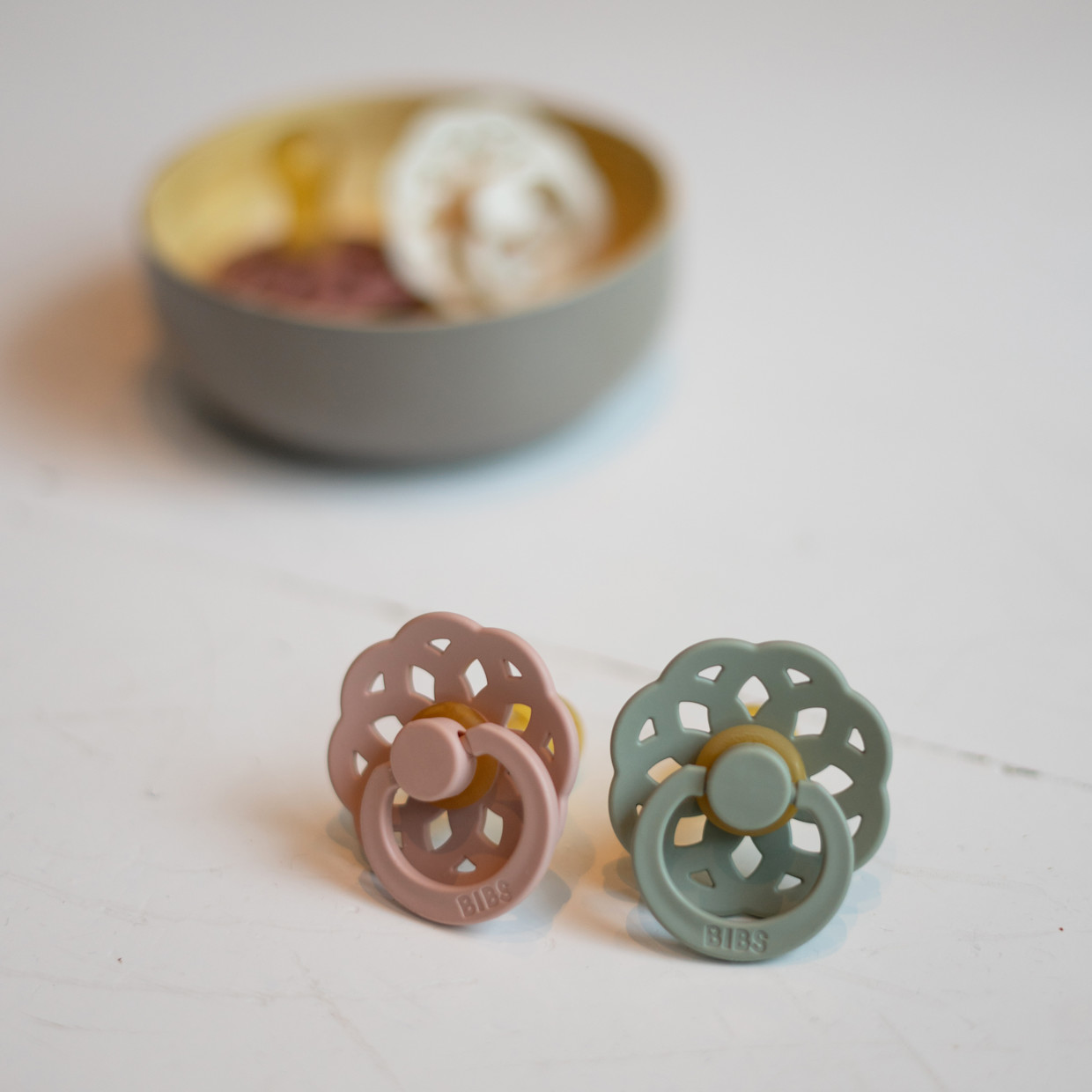 BIBS Boheme Natural Rubber Pacifier (2 Pack) - Woodchuck / Blush, Size 1.