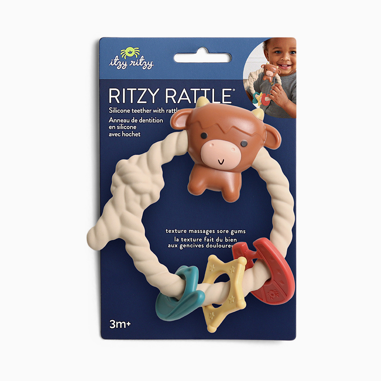 Itzy Ritzy Silicone Teether with Rattle - Cow.