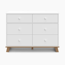 Storkcraft Modern 6 Drawer Double Dresser (White with Vintage Driftwood) – GREENGUARD Gold Certified, Modern Double Dresser for Nursery and Kids Bedroom, Wide Dresser Organizer for Children’s Bedroom
