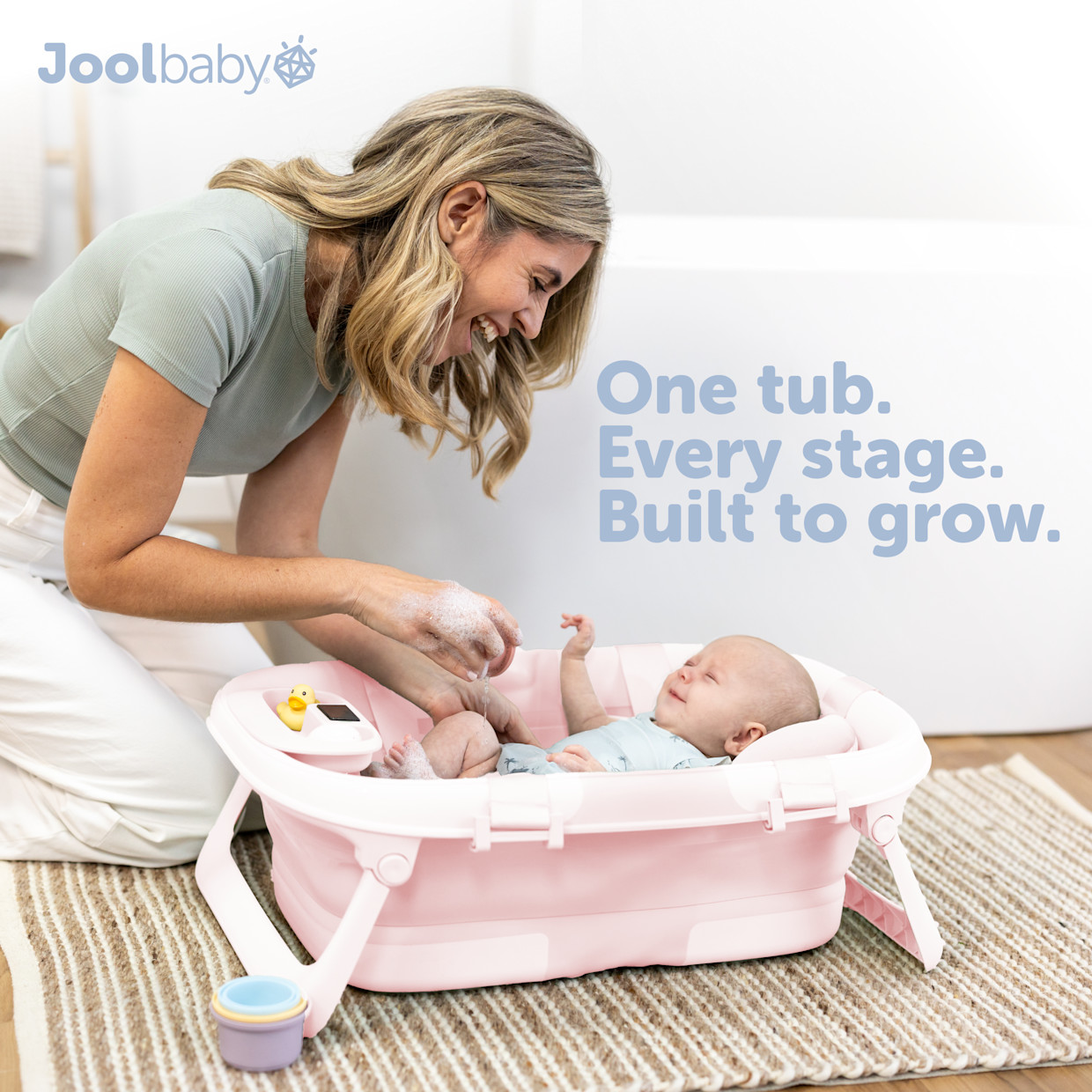 Jool Baby Fold ‘n Store Baby Bathtub With Built-in Thermometer - Pink.