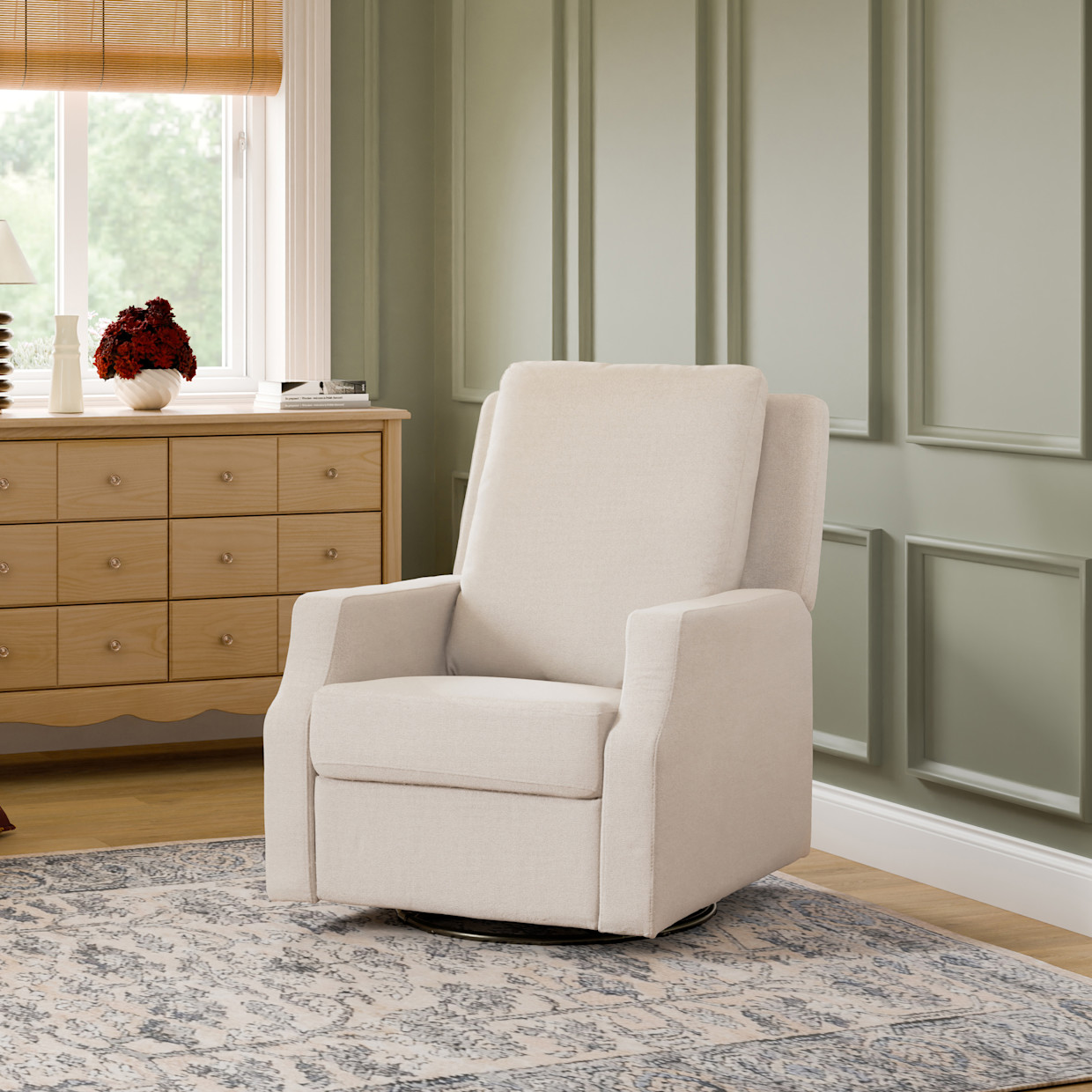Namesake Crewe Recliner and Swivel Glider - Performance Cream Eco Weave.