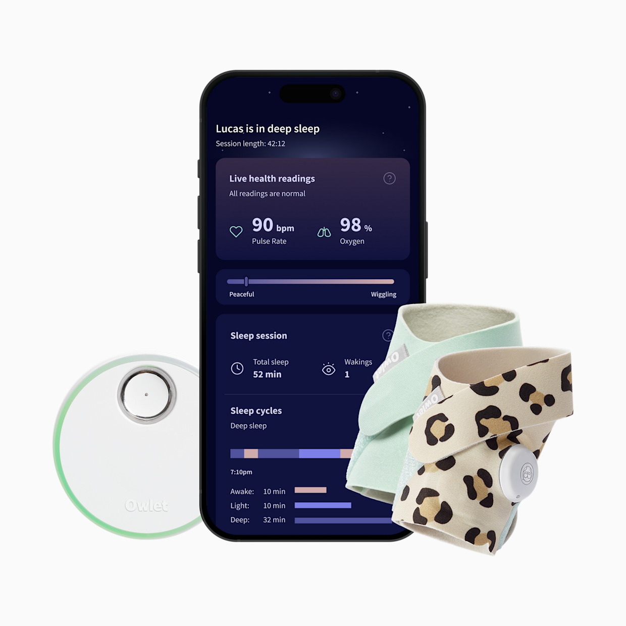 Owlet Dream Sock Smart Wearable Baby Monitor with Accessory - Wild Child + Mint.