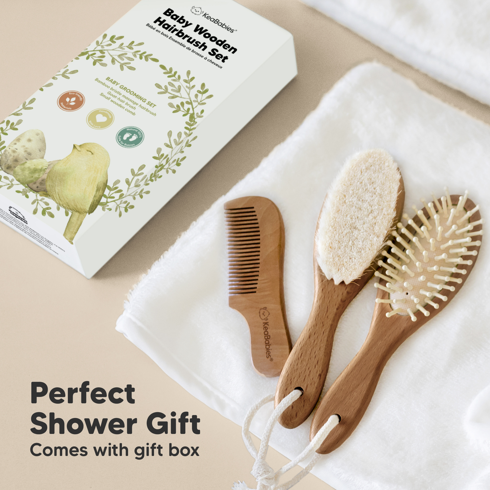 KeaBabies Baby Hairbrush Set - Dark Walnut.