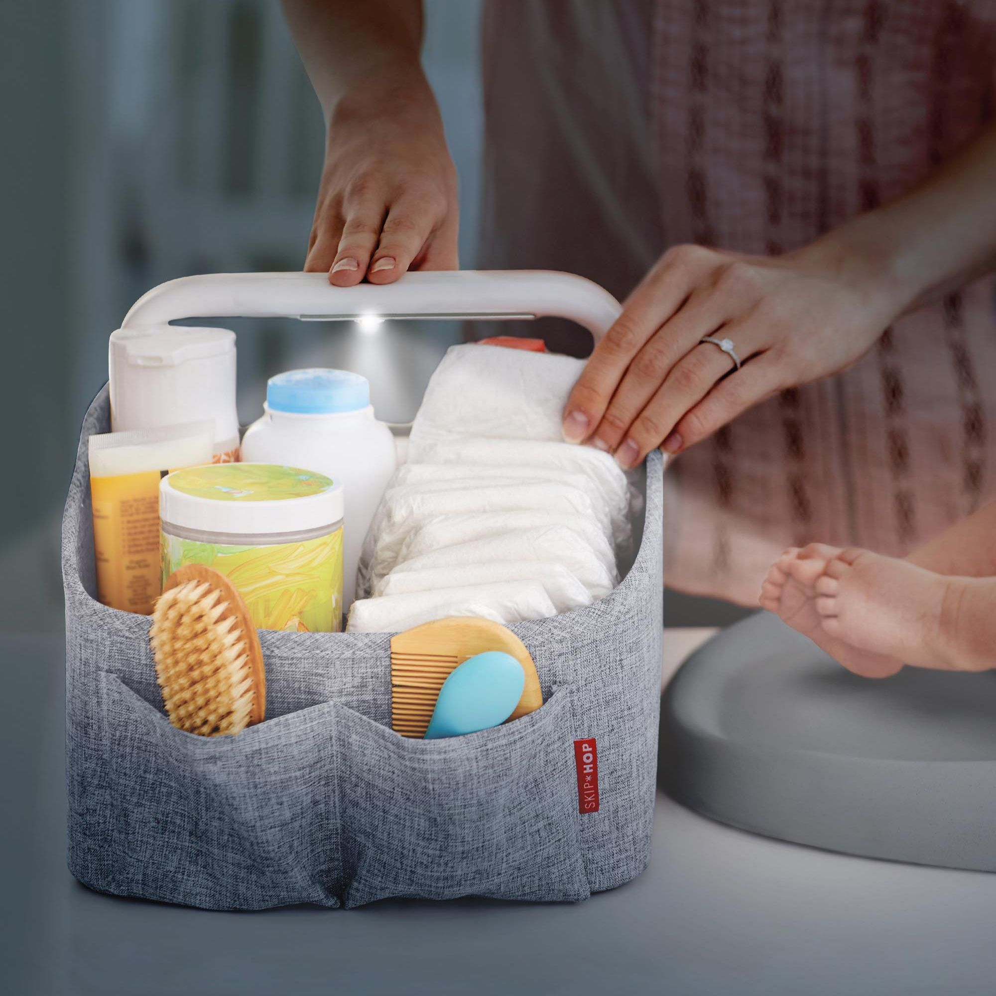 Skip Hop Light-Up Diaper Caddy - Grey Melange.