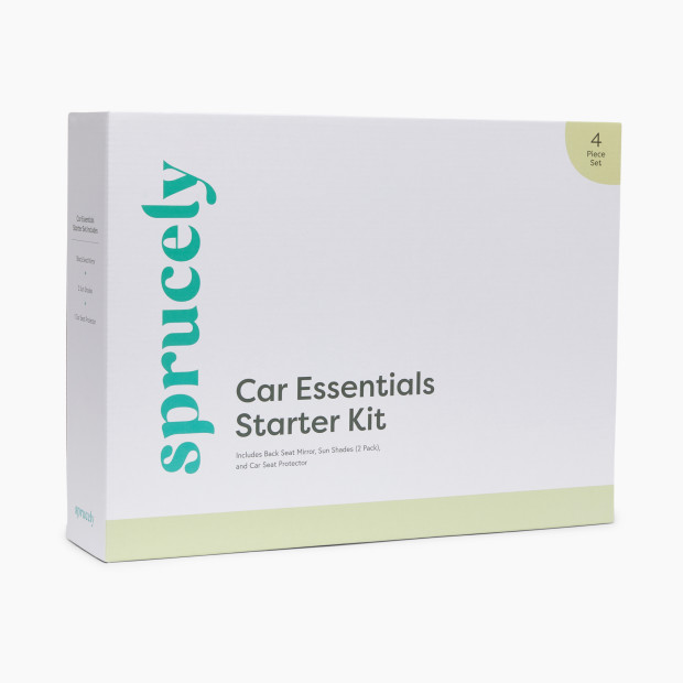 Sprucely Car Essentials Starter Kit (Mirror, Car Seat Protector, Sun Shades) - Black.