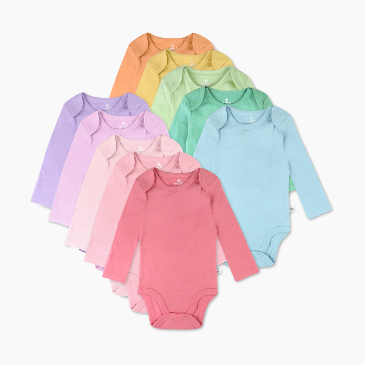 Honest Baby Clothing 10-Pack Organic Cotton Long Sleeve Bodysuits - Rainbow Pinks, Newborn, 10.