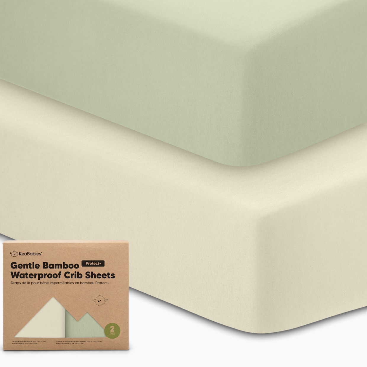 KeaBabies 2-Pack Isla (Protect+) Waterproof Crib Sheets - Sage.