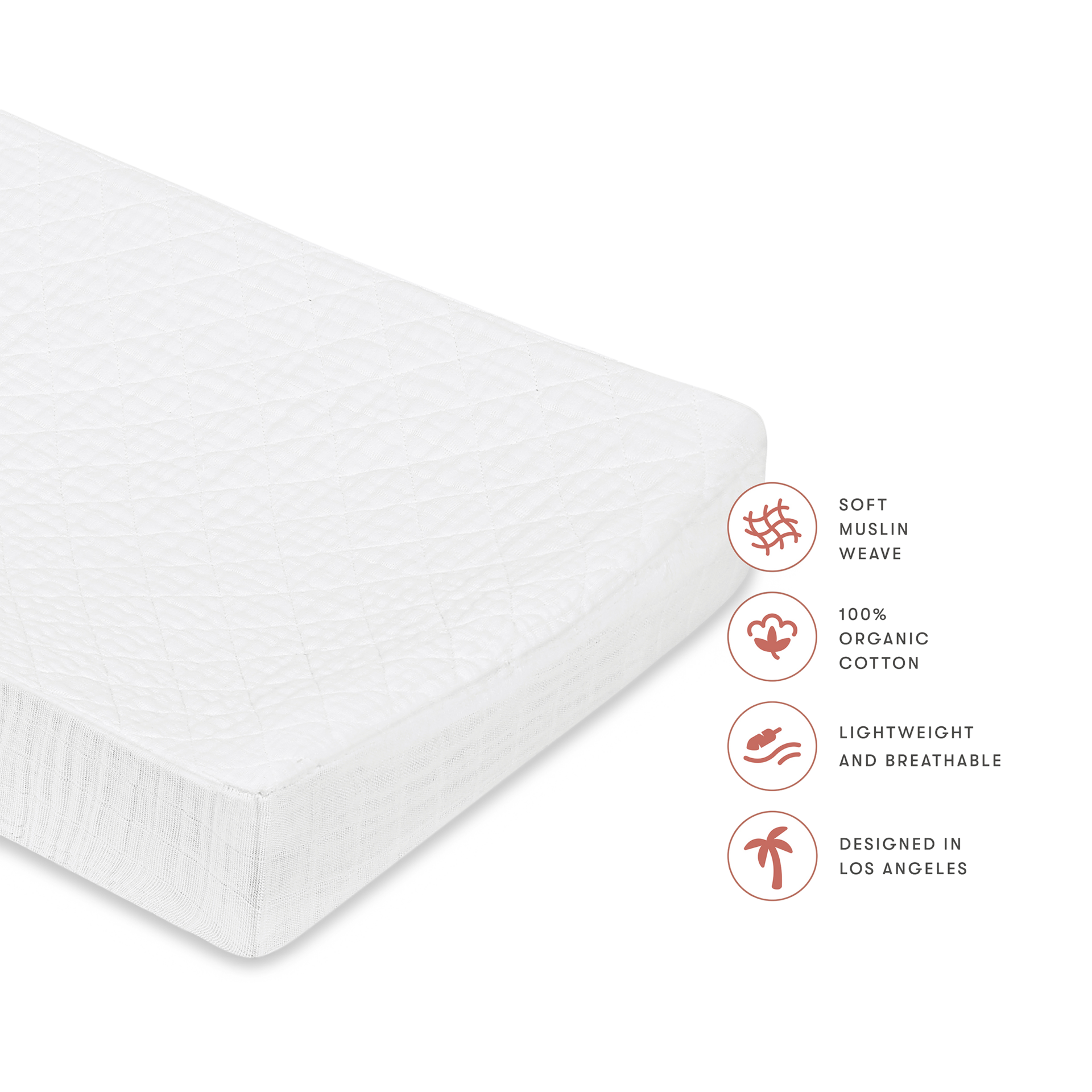 babyletto Quilted Changing Pad Cover in GOTS Certified Organic Muslin Cotton - White.