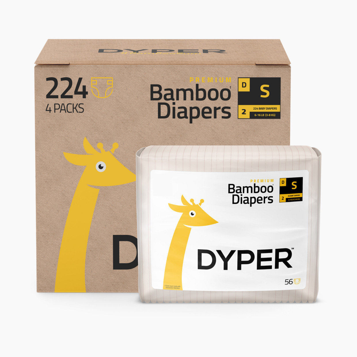 DYPER Sustainable Baby Diapers, Monthly Supply - Small, 216 Count.