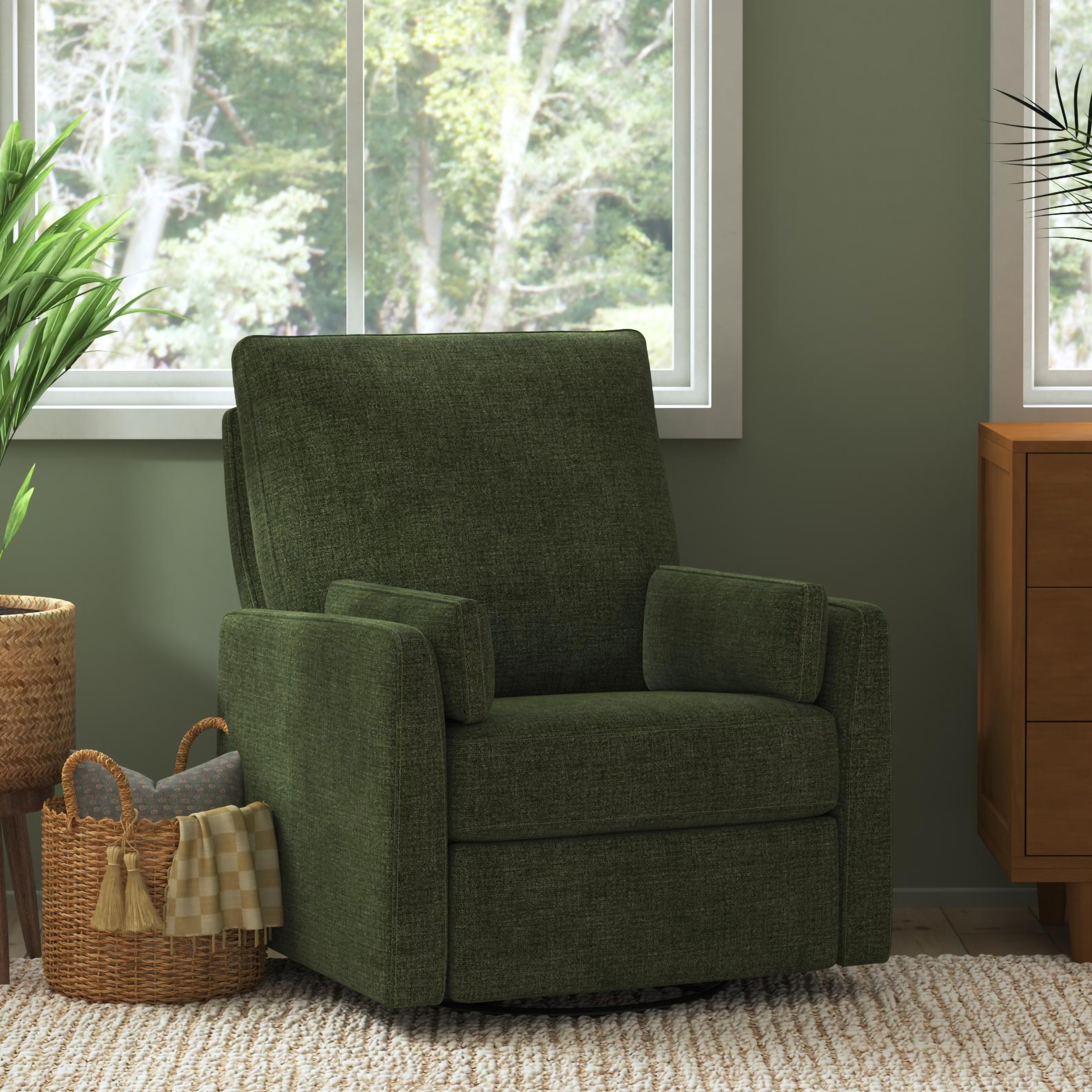 Carter's by daVinci Ethan Swivel Recliner - Performance Forest Green Linen.