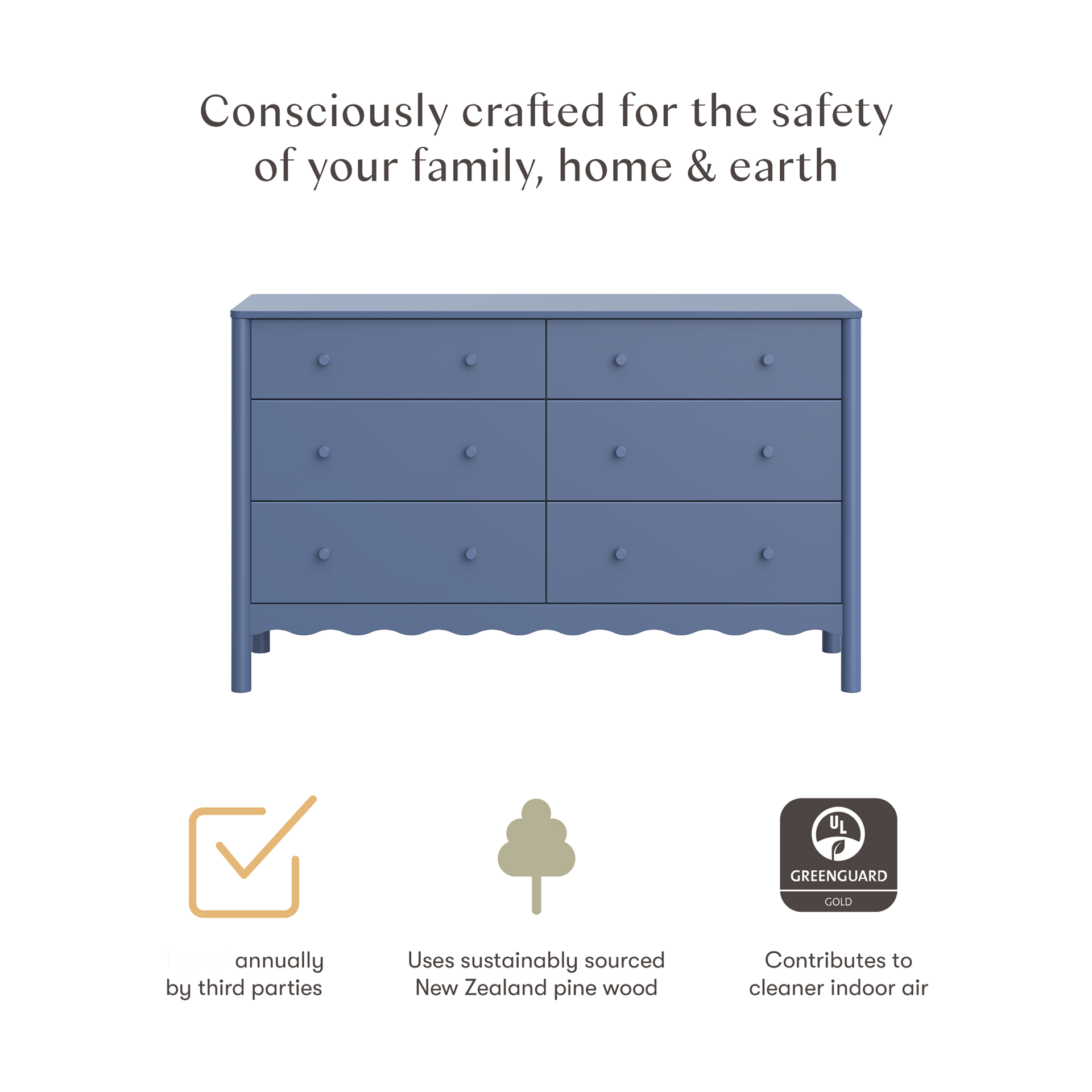 babyletto Swell 6-Drawer Assembled Dresser - Cove Blue.