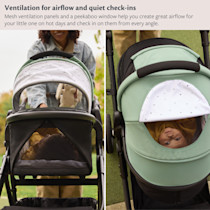 Stroller with ventilation panels and peekaboo window