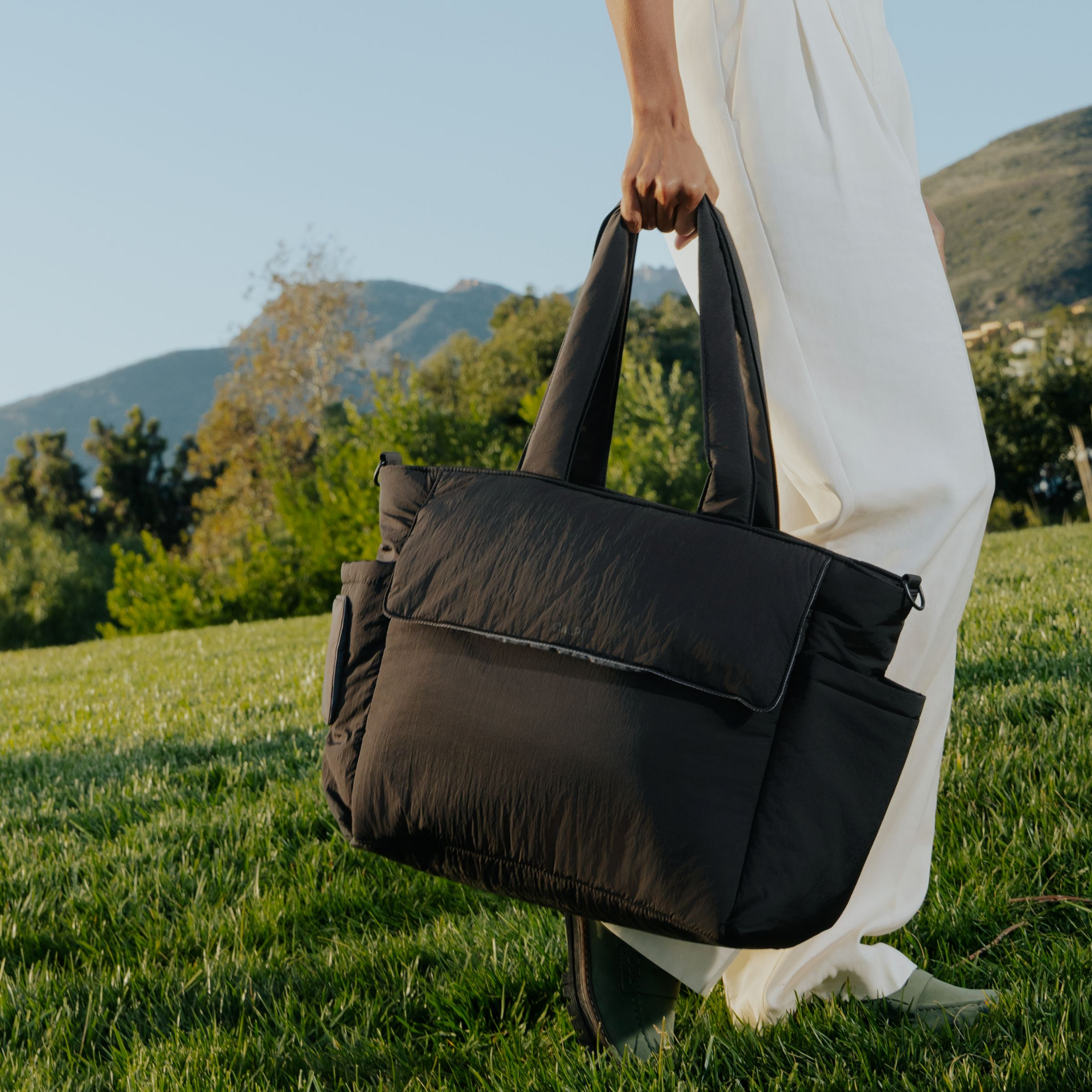 CALPAK Diaper Tote Bag With Laptop Sleeve - Black.