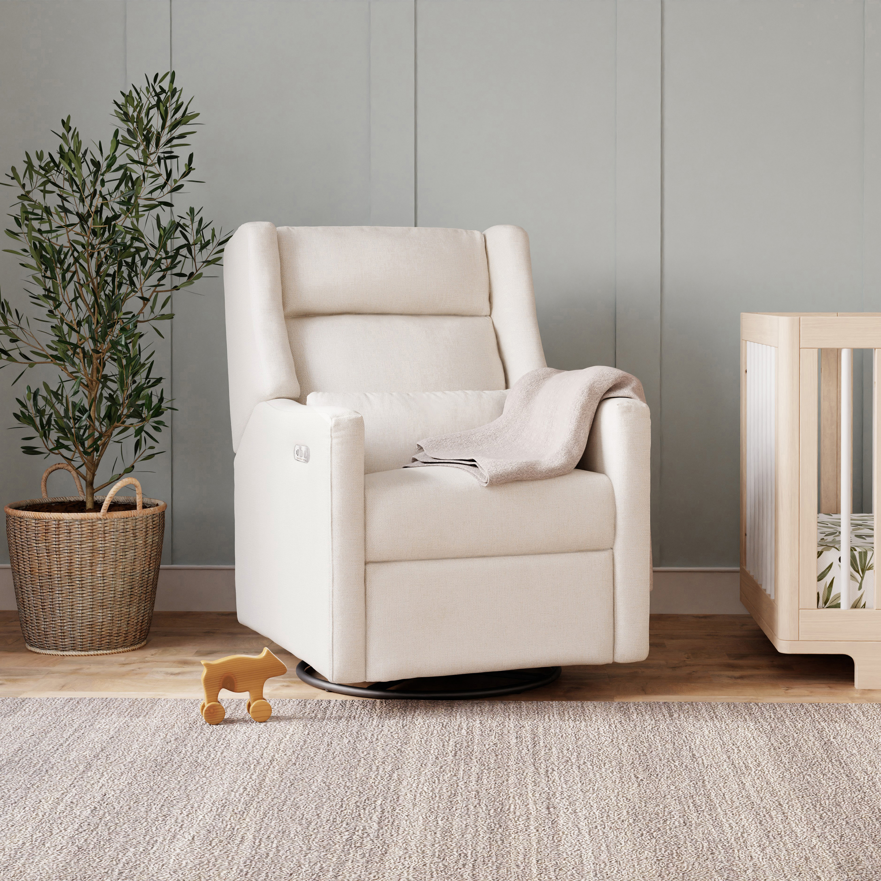 babyletto Kiwi Plus Power Recliner and Swivel Glider - Performance Cream Eco-Weave.