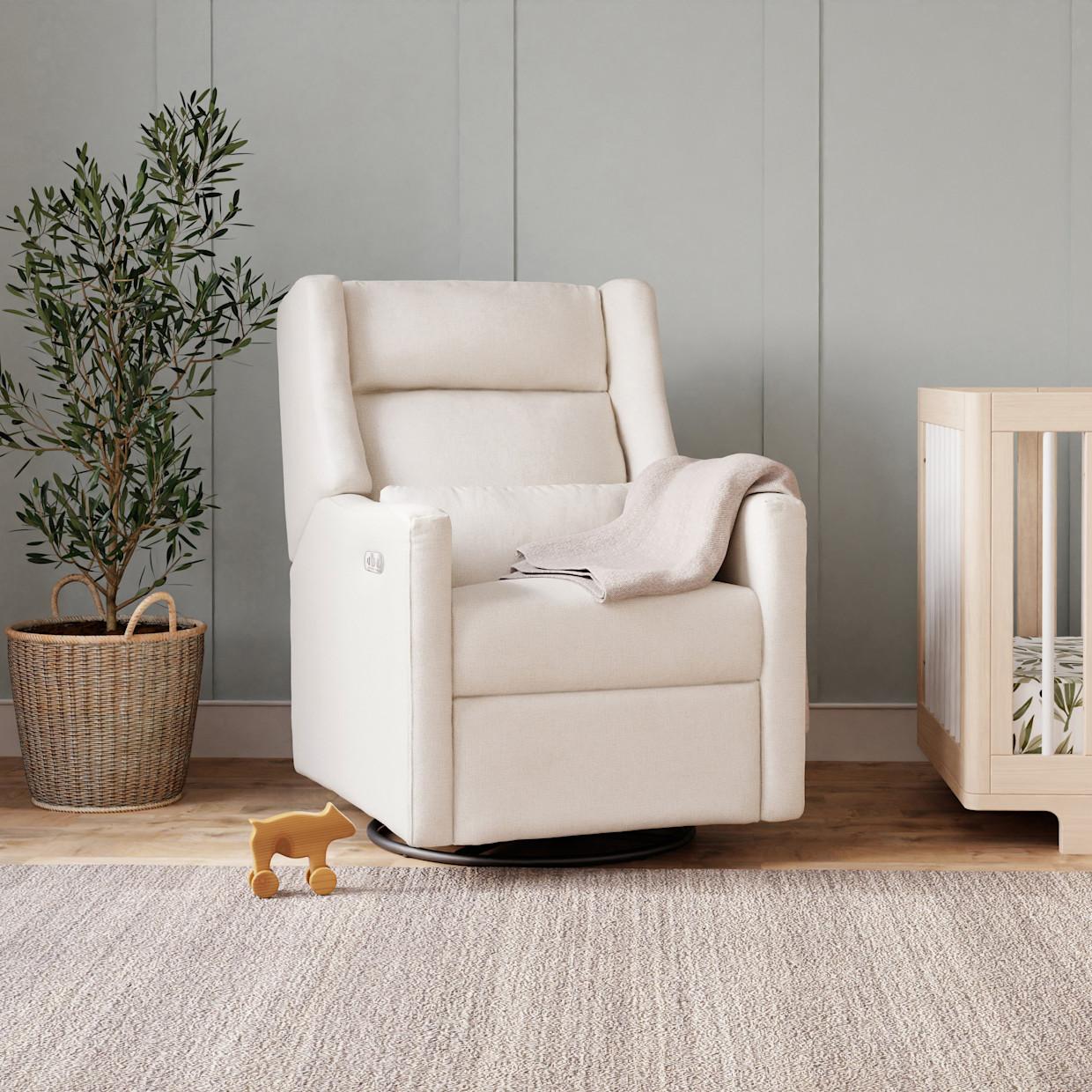 babyletto Kiwi Plus Power Recliner and Swivel Glider - Performance Cream Eco-Weave.