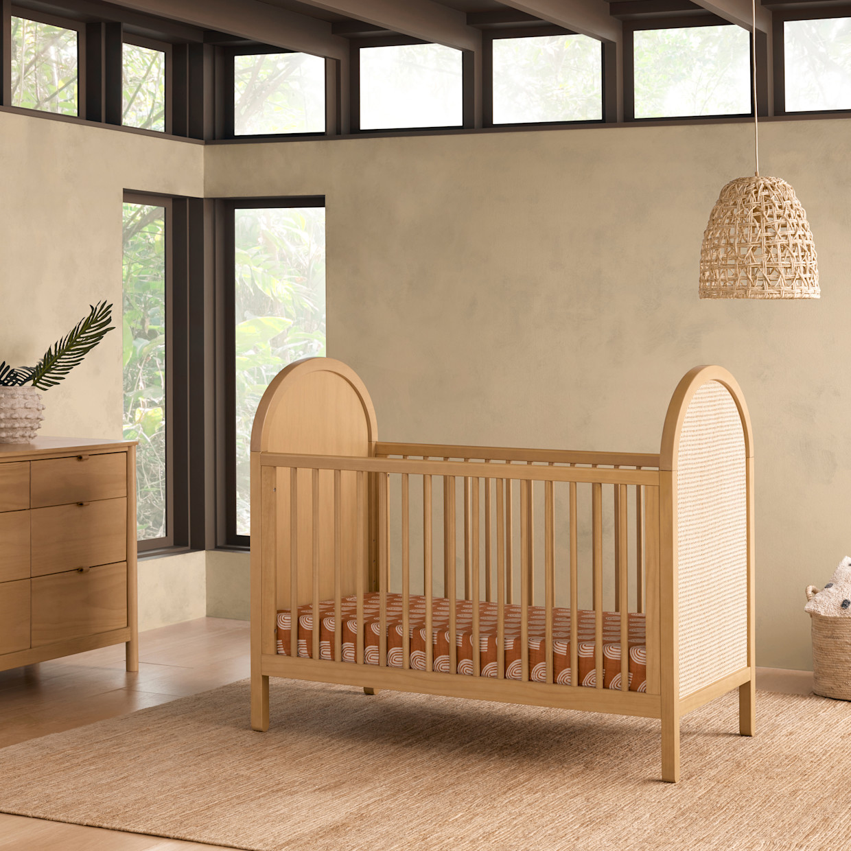 babyletto Bondi 3-in-1 Convertible Crib with Toddler Bed Conversion Kit - Honey With Natural Cane.