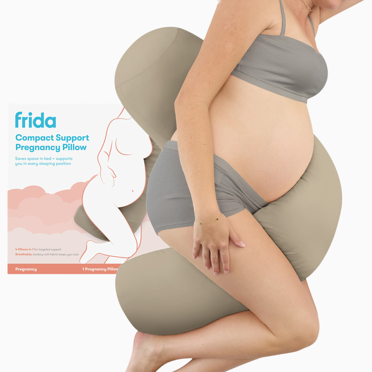 Frida Mom Compact Support Pregnancy Pillow - Taupe.