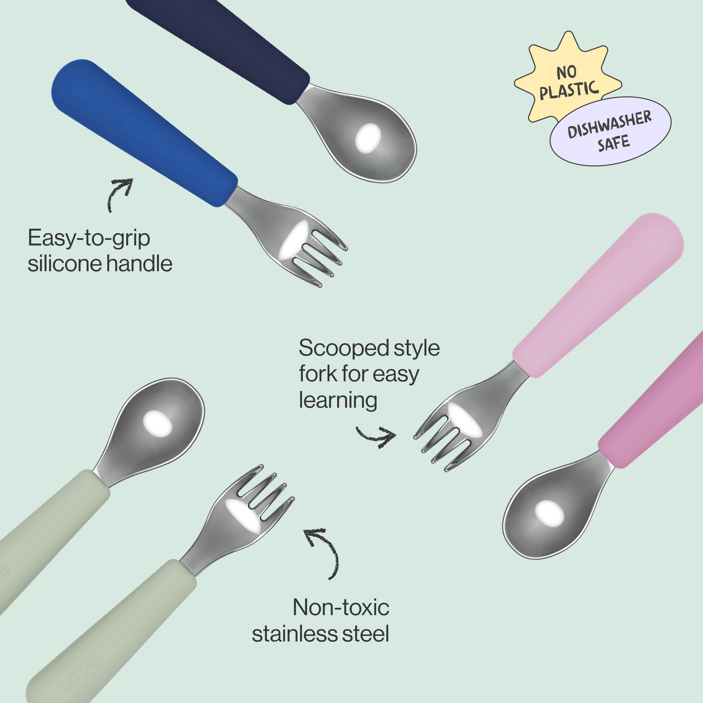 Lalo Stainless Mealtime Essentials - 5pc Set - Blue Raspberry.
