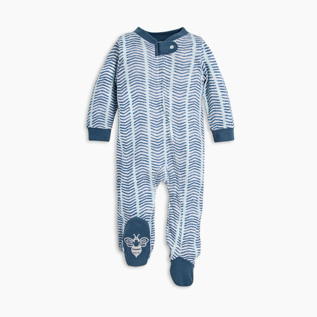 Burt's Bees Baby Organic Sleep & Play Footie Pajamas (2 Pack Bundle) - Moonlight Clouds/Watercolor Chevron, 0-3 Months.