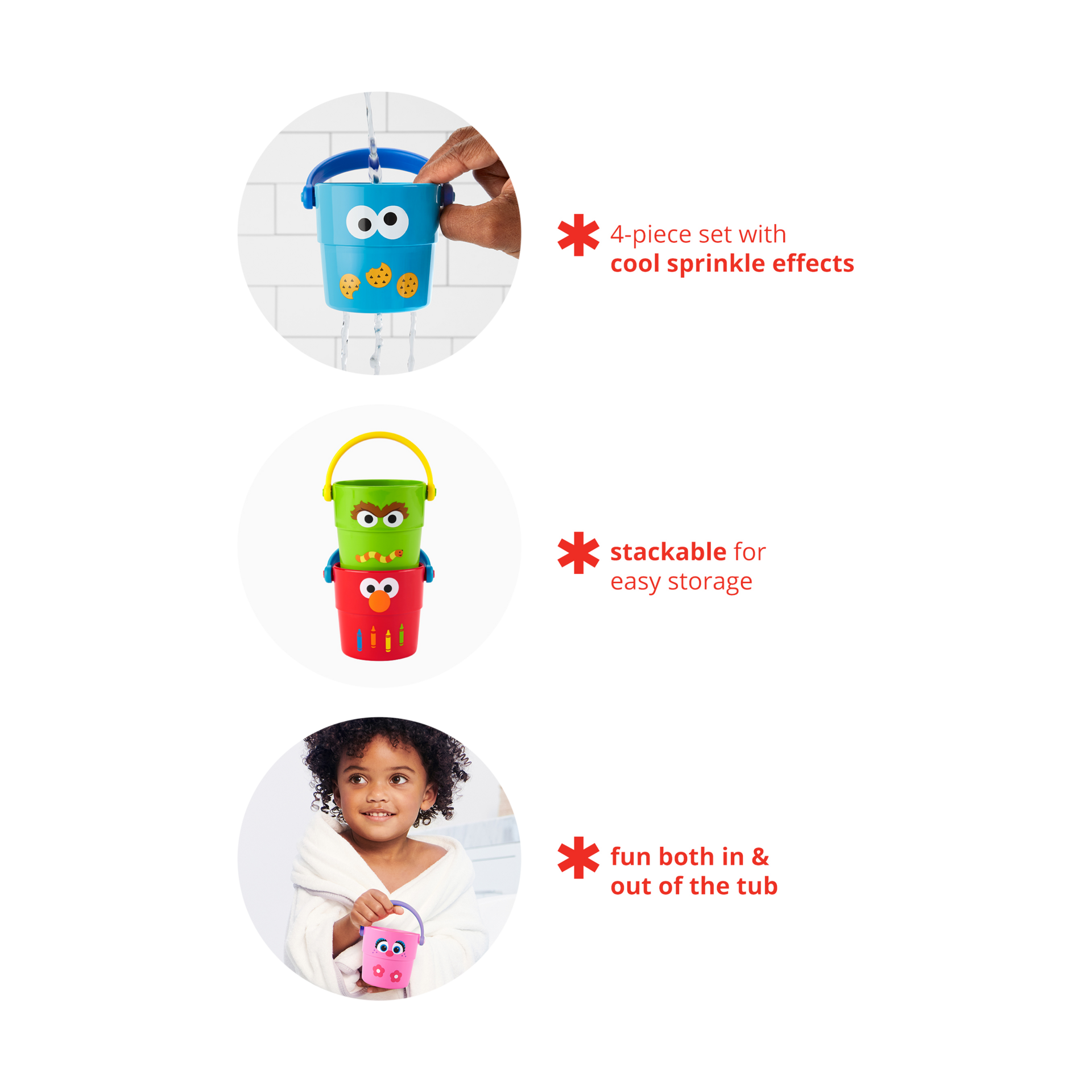 Skip Hop Sesame Street Stack & Pour Bath Buckets.