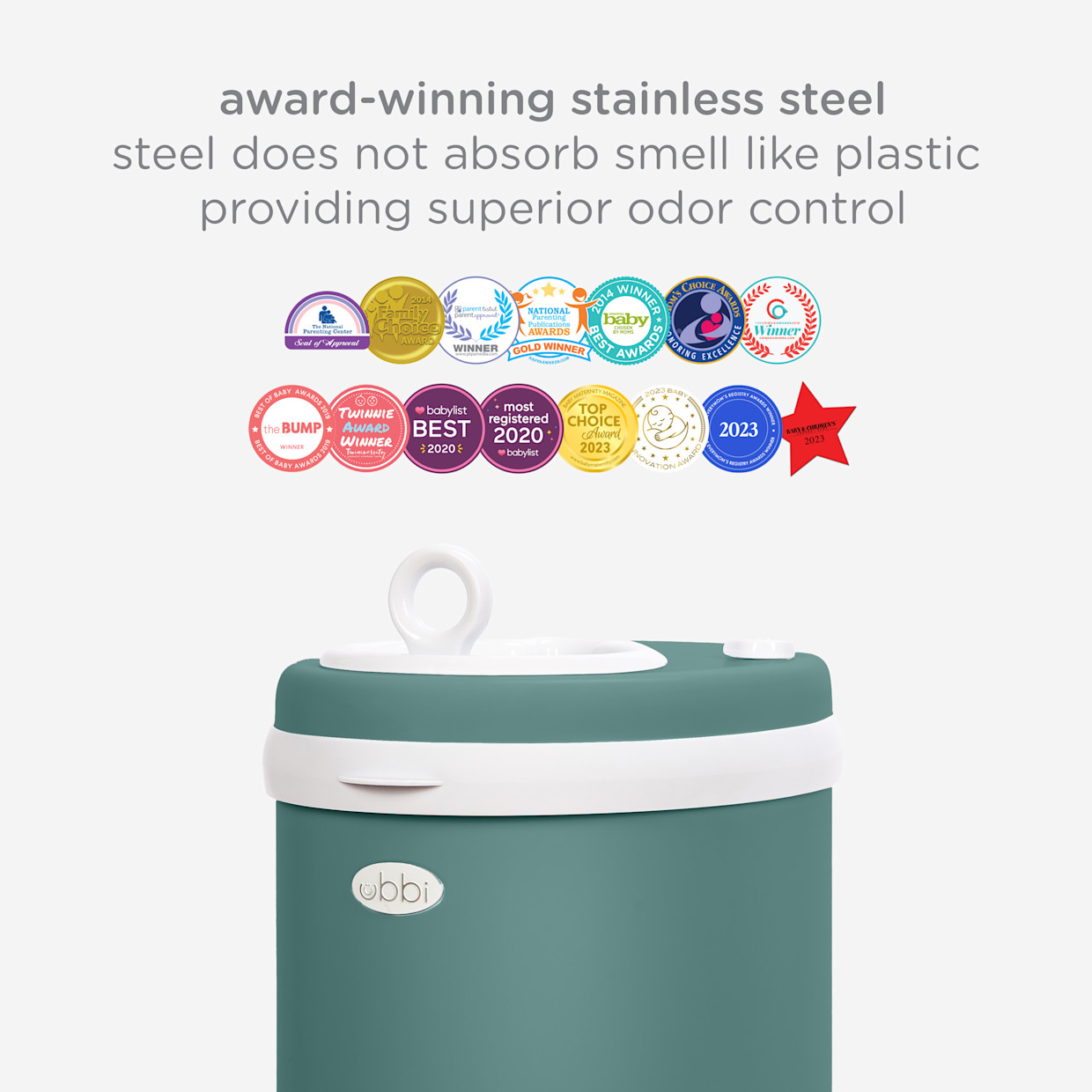 Ubbi Ubbi x Babylist Matte Steel Diaper Pail - Matte Open Water.