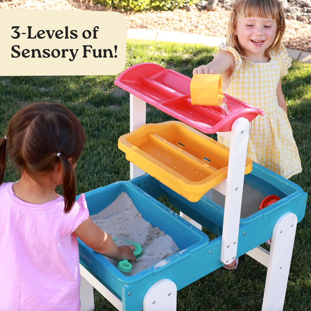 Little Acorn Deluxe 3-Tier Weather-Proof Water Table for Toddlers - Blue.