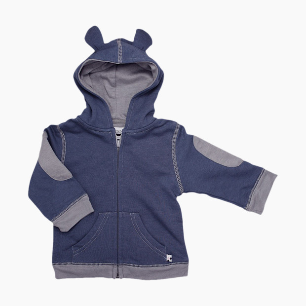 Babysoy Organic Cotton Teddy Fleece Hoodie - Indigo, 0-6 Months.