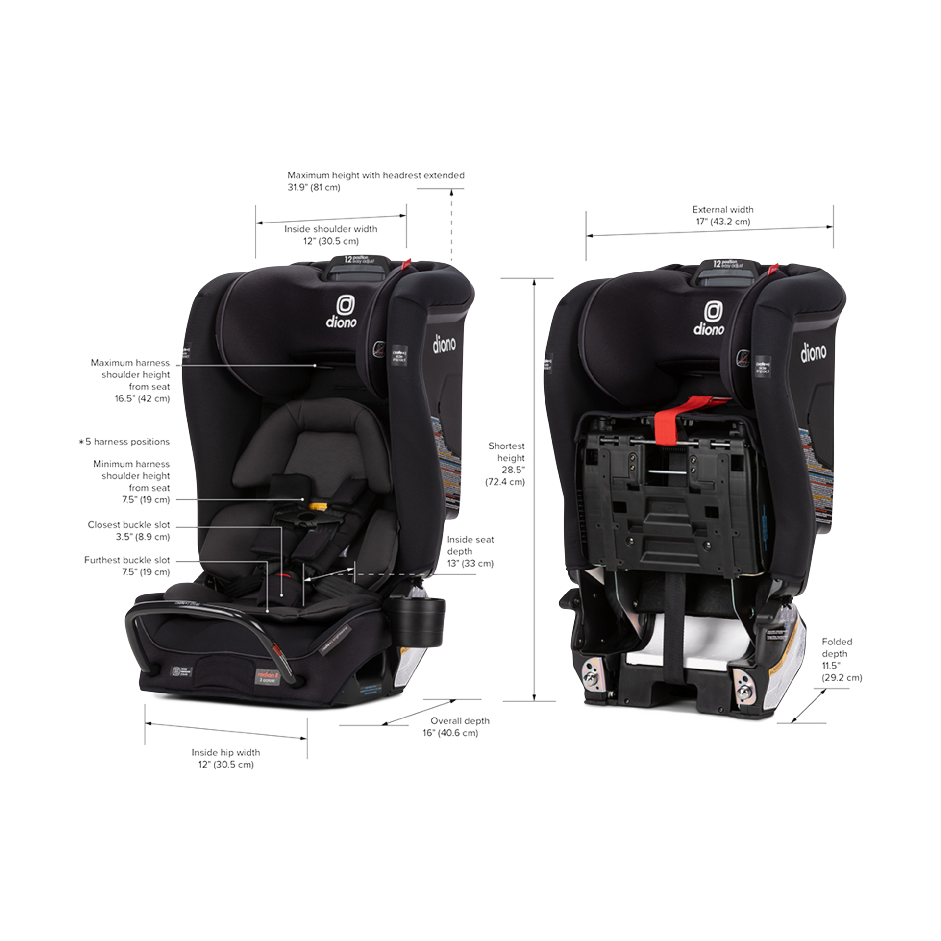 Diono Radian 3RXT SafePlus All-in-One Convertible Car Seat - Black Jet.