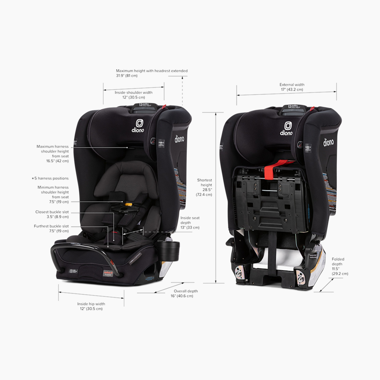 Diono Radian 3RXT SafePlus All-in-One Convertible Car Seat - Black Jet.