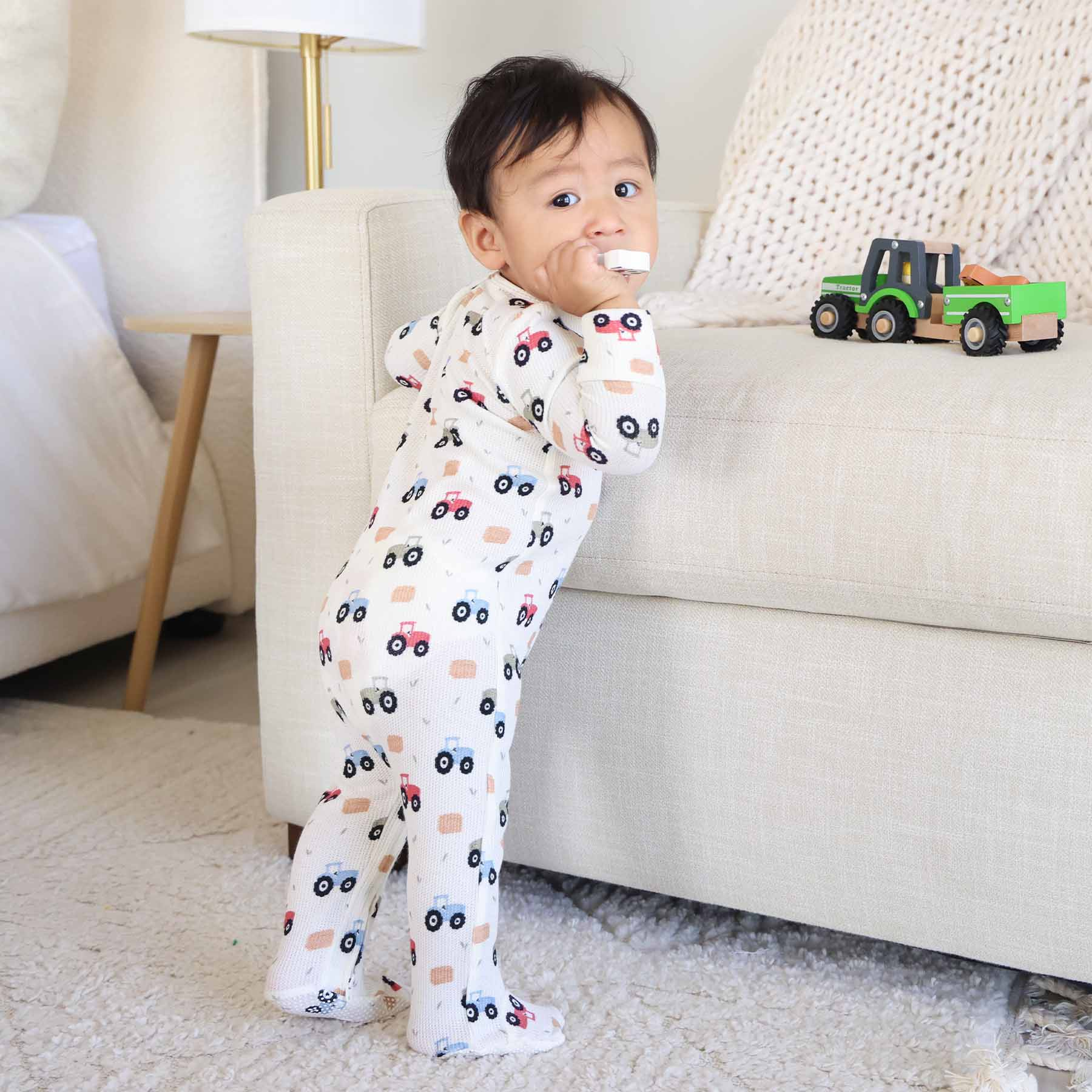Caden Lane Bamboo Waffle Zipper Footie - Little Farmer, 0-3 M.