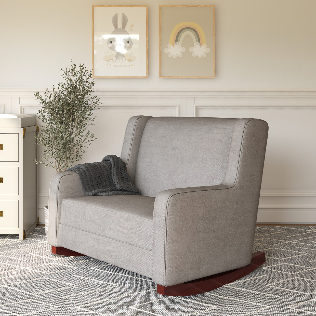 Baby Relax Hadley Upholstered Double Rocker Chair - Taupe Microfiber.