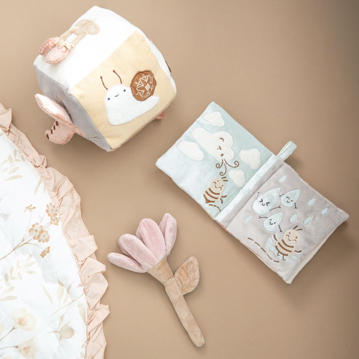 Crane Baby Plush Baby Rattle Toy - Violet Floral.