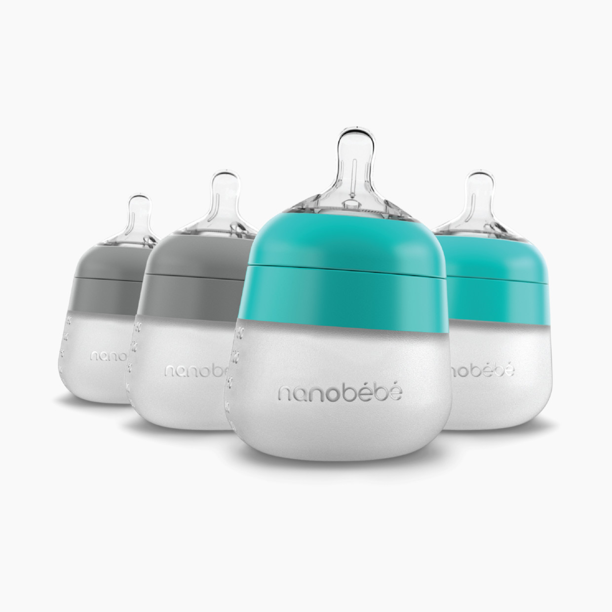 Nanobebe Flexy Silicone Baby Bottle - Teal & Gray, 5 Oz, 4.