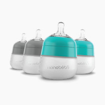 Nanobébé Flexy Silicone Baby Bottle, Anti-Colic, Natural Feel, Non-Collapsing Nipple, Non-Tip Stable Base, Easy to Clean 4-Pack, Grey/Teal, 5 oz